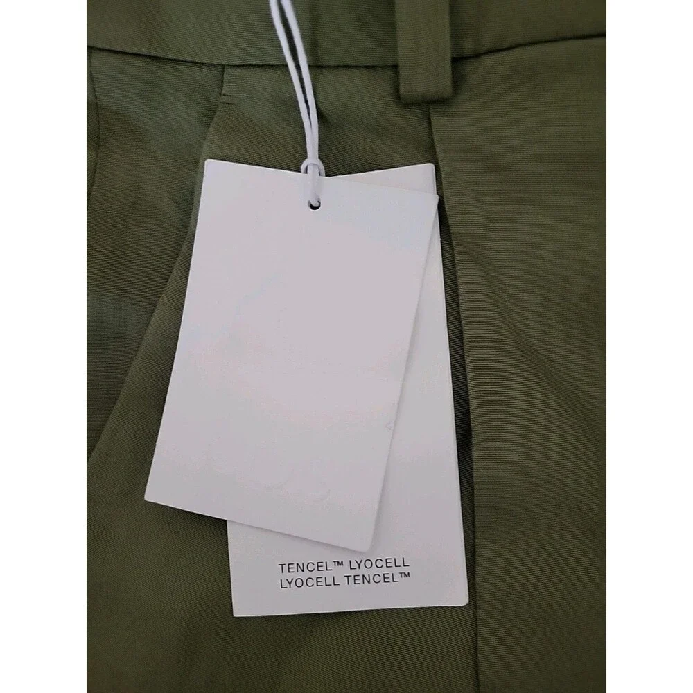 COS Size 4 NWT High Rise Wide Leg Pleated Linen Bl Pants Neutral Solid Green